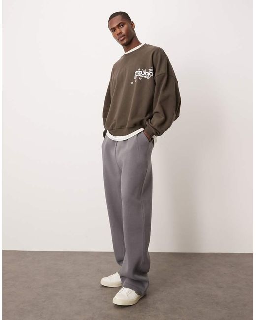 Sudadera De Corte Cuadrado Extragrande Con Estampado En El Pecho De ASOS de hombre de color Brown