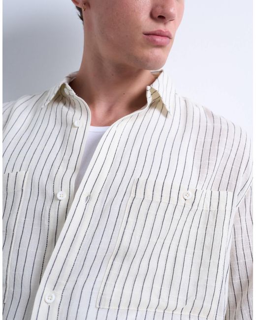 Topman – langärmliges relaxed-fit-hemd aus dünnem, weitmaschig gewebtem baumwollstoff in Gray für Herren