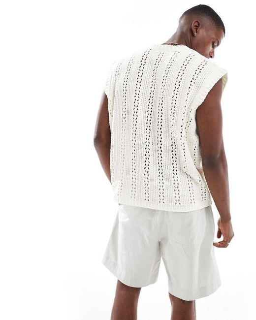 Chaleco Con Cuello De Pico De Punto Pointelle De ASOS de hombre de color White