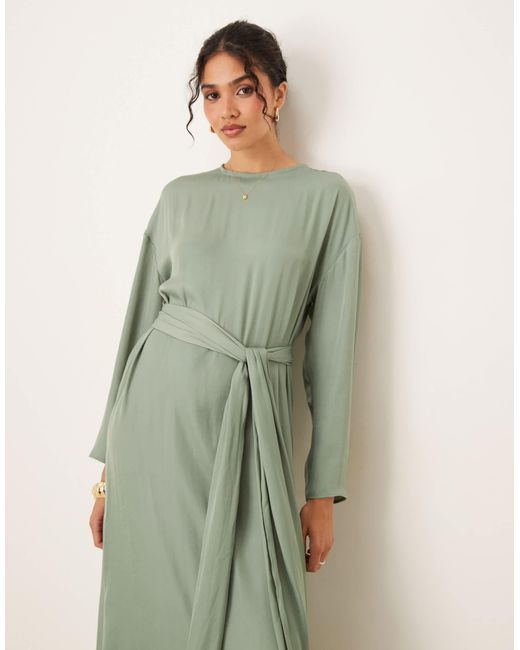 ASOS Green – langärmliges maxikleid aus satin