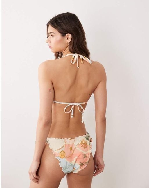 Miss Selfridge Natural Ruffle Edge Triangle Bikini Top