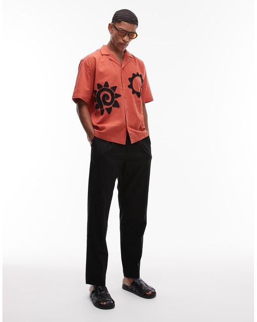 Camisa Roja De Manga Corta Con Soles Bordados De -Rojo Topman de hombre de color Red