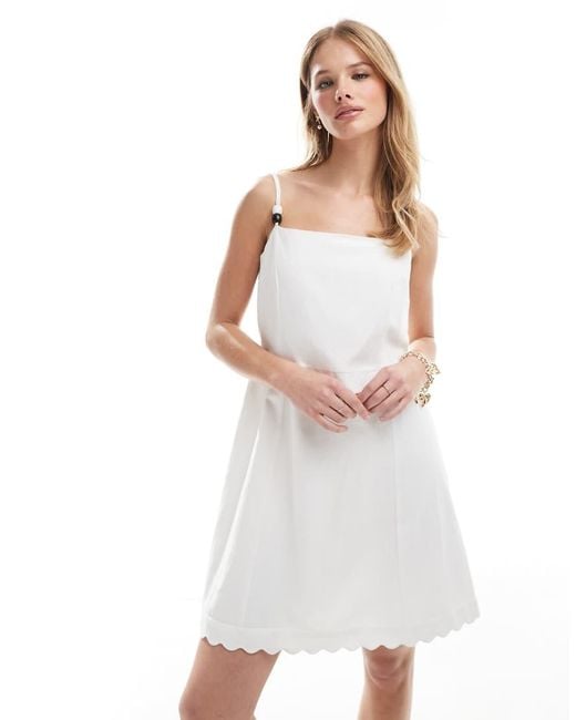 French Connection White Linen Mini Dress With Scalloped Hem