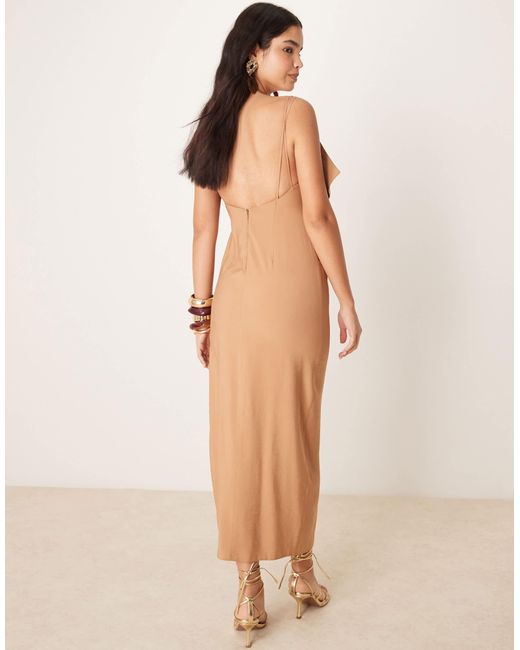 ASOS Natural Square Neck Draped Midaxi Dress