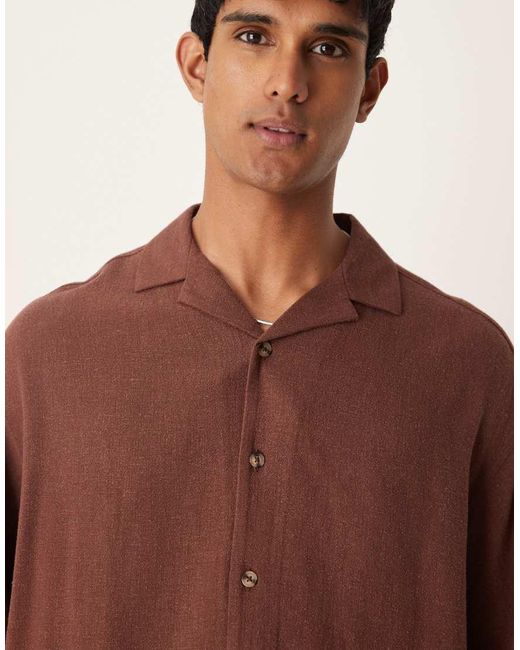 ASOS Brown Boxy Oversized Revere Linen Blend Shirt for men