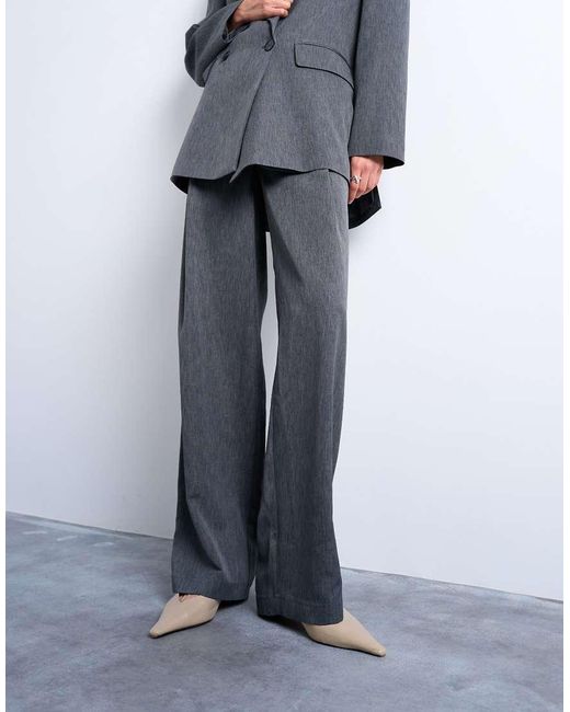 TOPSHOP Blue Tonic Pleated Suit Trouser With Side Buckle