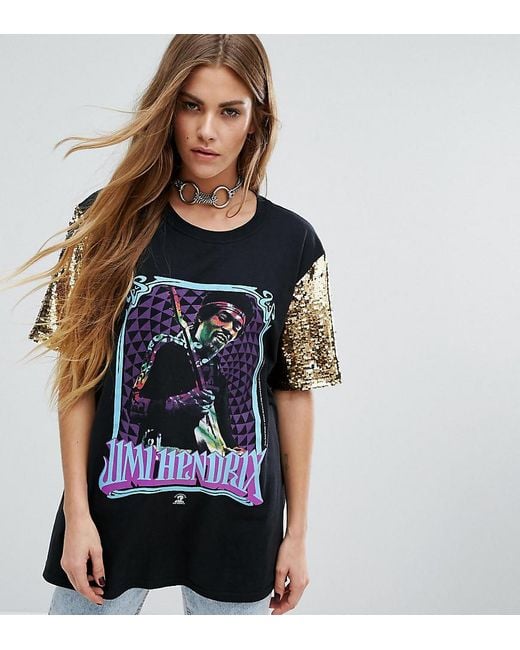 Reclaimed (vintage) Black Inspired Hendrix Band T-shirt With Sequin Sleeve