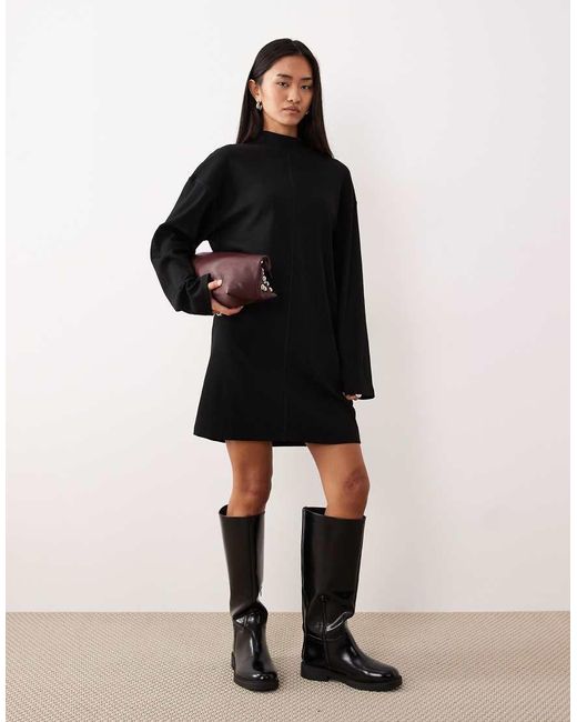 ASOS Black High Neck Rib Mini Dress With Centre Seam Detail
