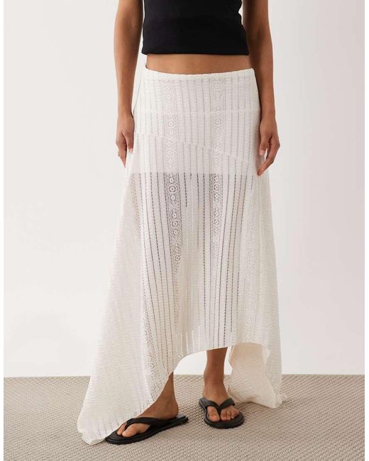 ASOS Natural Hanky Hem Lace Midi Skirt