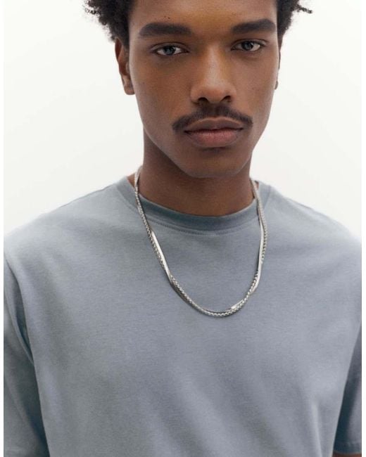 Pull&Bear Blue Basic Short Sleeve Cotton T-shirt for men