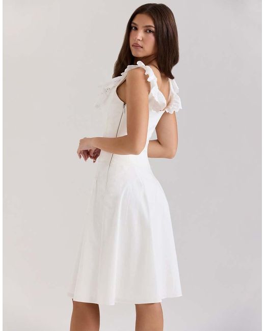 House Of Cb White Mathilde Cotton Broderie Anglaise Trim Midi Dress