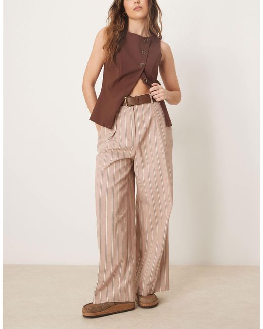 ASOS Natural Tailored Relaxed Ankle Grazer Trousers With Pu Belt