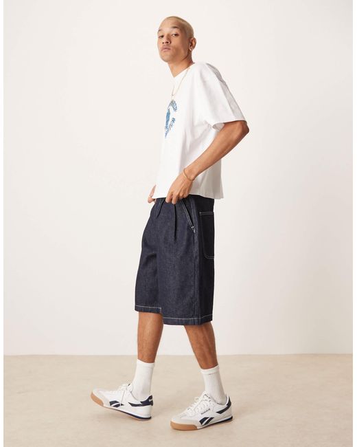 ASOS Natural Long Length Denim Jorts With Double Pleat for men