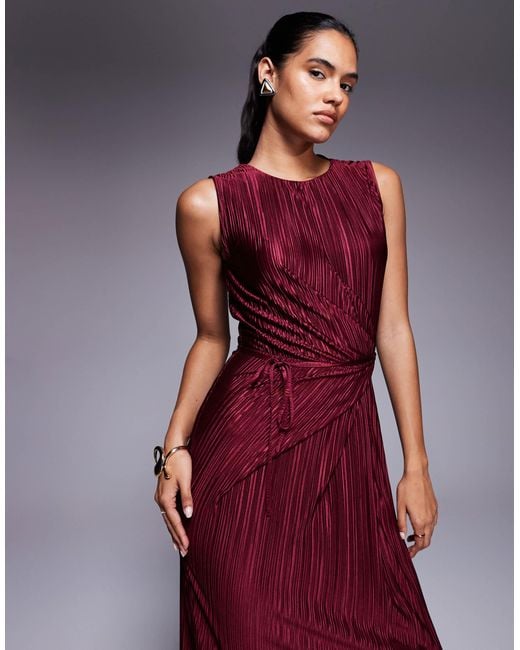 ASOS Purple Plisse Sleeveless Wrap Tie Front Maxi Dress