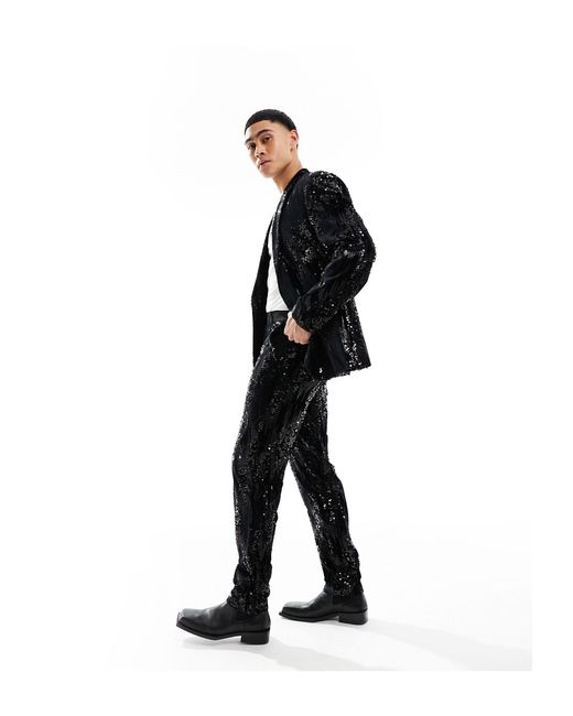 ASOS Black Slim Scattered Sequin Suit Jacket for men