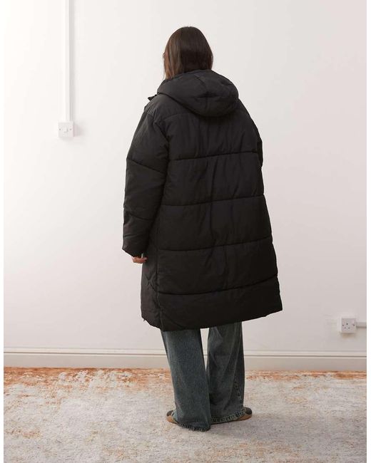Noisy May Black Longline Padded Puffer With Hood