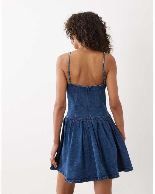 River Island Blue Diamante Scallop Detail Mini Dress