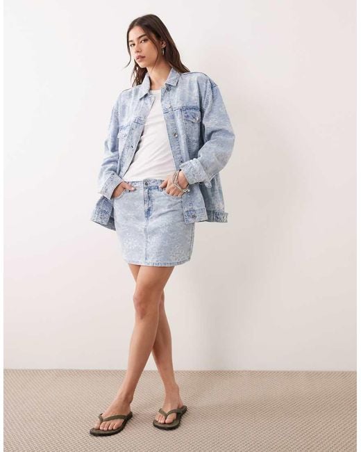 Miss Selfridge Blue Denim Jacket Co-ord With Floral Detail