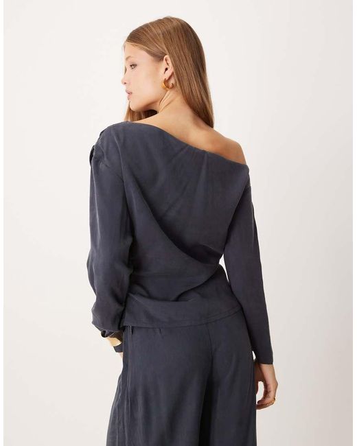 ASOS Blue Soft Asymmetric Top Co-ord With Ruched Detail