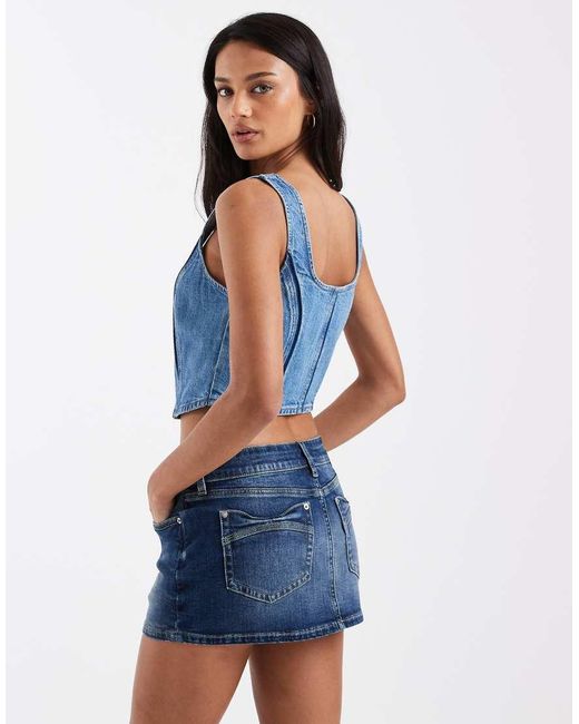 Levi's Blue Square Neck Seamed Corset Denim Top