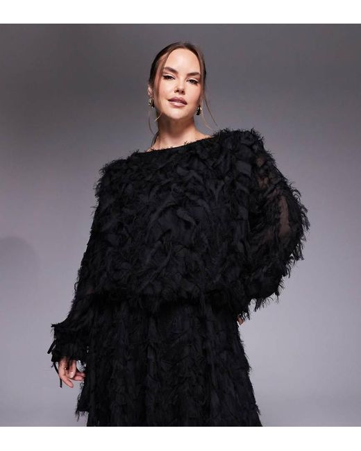 Jaded Rose Plus Black Textured Fluffy Blouson Mini Dress