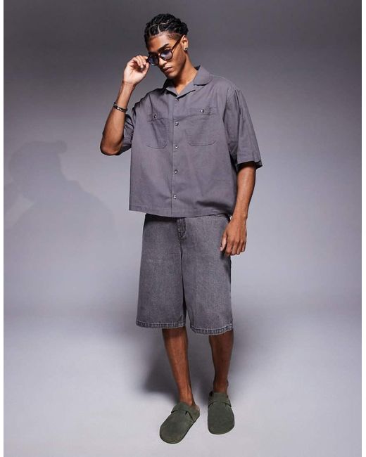 ASOS Oversized Overhemd Met Rechte Pasvorm in het Gray voor heren