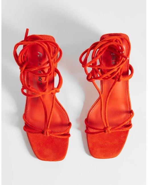 Public Desire Red Elira Tie Leg Block Heeled Sandals