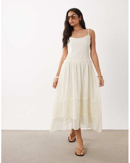 Mango Natural 100% Cotton Embroidered Cami Maxi Dress