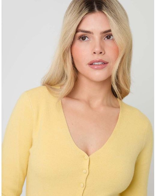 Threadbare Yellow V Neck Compact Knitted Cardigan