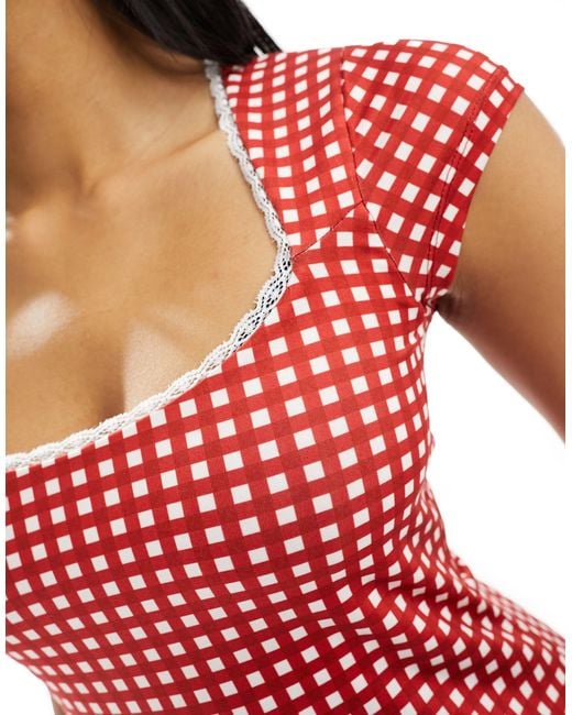 ASOS Red Gingham Cami Dress With Contrast Trim