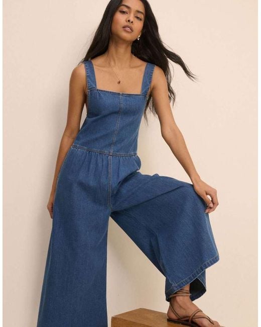 Nobody's Child Blue Dark Wash Denim Cropped Ralph Jumpsuit