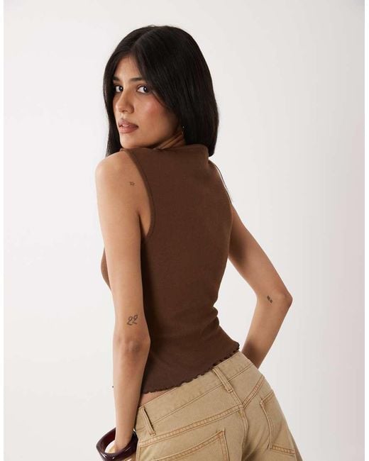 Miss Selfridge Brown Ribbed Tank Top With Keyhole Detail