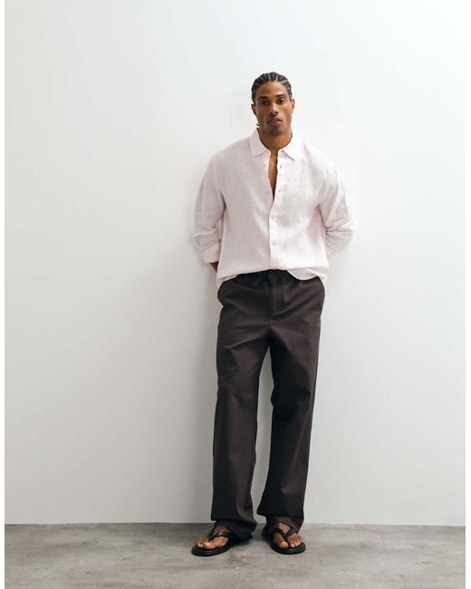 AllSaints White Loom Long Sleeve Linen Shirt for men