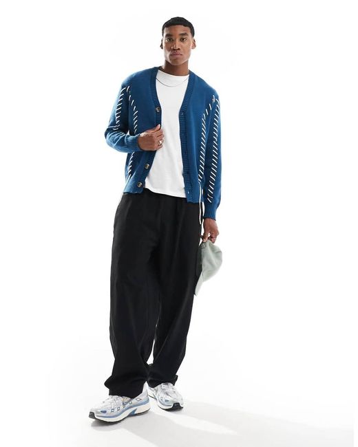 Native Youth Blue Lace-up Detail Relaxed Cardigan for men