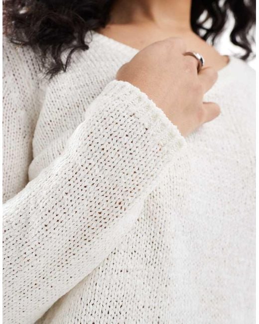 Jersey Color Piedra Con Cuello De Pico De Punto Texturizado De -Neutro ONLY de color White