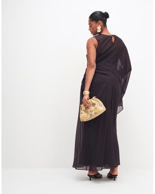ASOS Blue Asos Design Curve Draped Batwing Asymmetric One Sleeve Maxi Dress