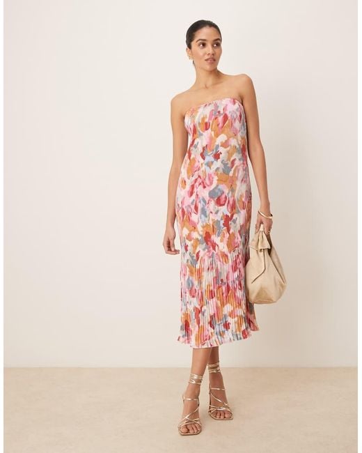 Abercrombie & Fitch Pink Strapless Giselle Pleat Maxi Dress