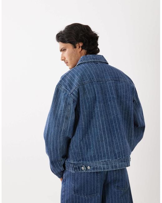 ASOS Blue Striped Denim Jacket for men