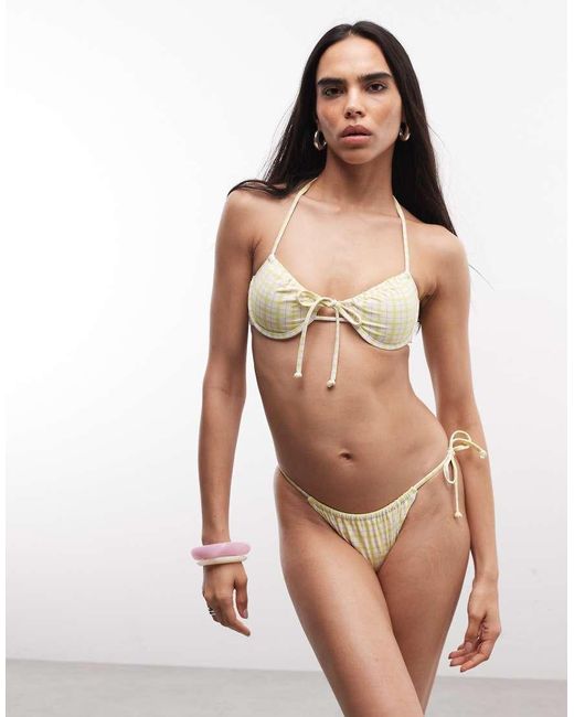 Roxy Brown Check Print Underwire Bikini Top
