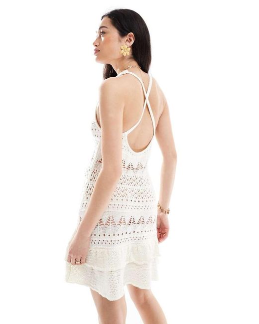 Miss Selfridge White Crochet Ruffle Mini Dress