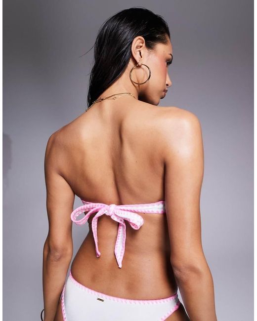 Boux Avenue Gray Rhodes Bandeau Bikini Top With Pink Whipstitch