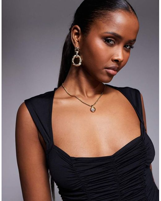 ASOS Blue Polyamide Ruched Top With Sweetheart Neckline