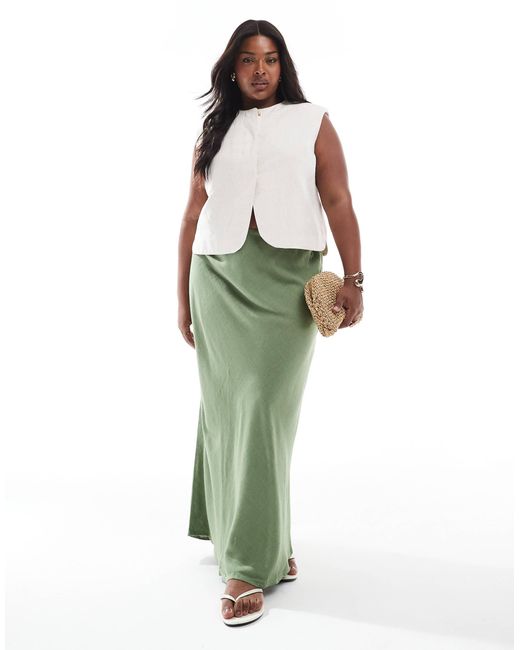 Asos design curve - jupe longue coupée en biais en lin mélangé - kaki ASOS en coloris Green