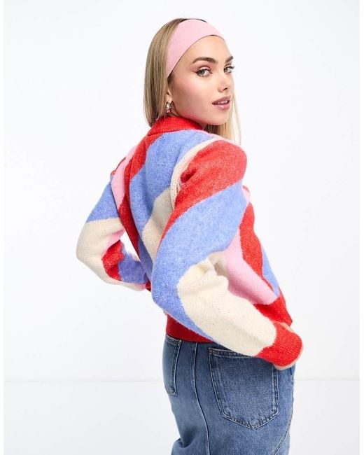 Monki Red High Neck Knitted Jumper