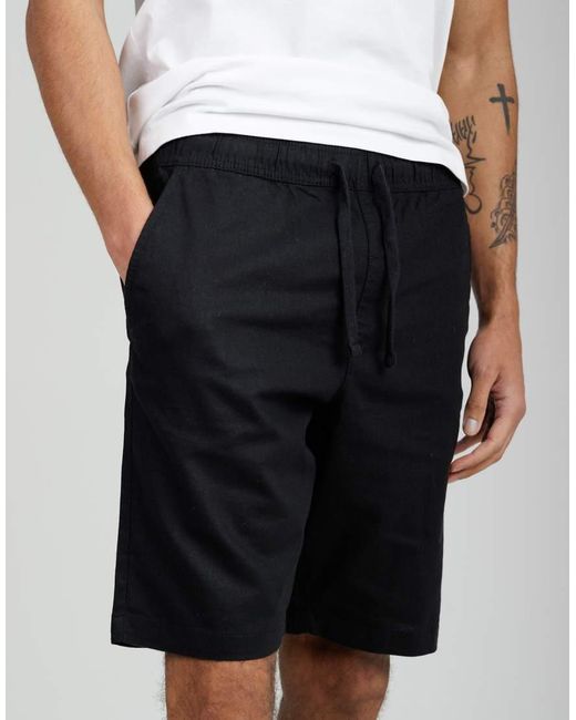 French Connection Blue Cotton-Linen Blend Drawstring Shorts for men