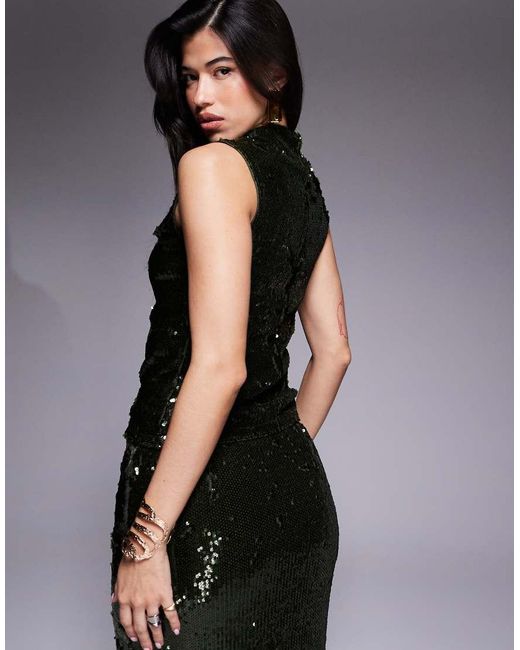 ASOS Black Sheer Sequin Cowl Neck Set Top