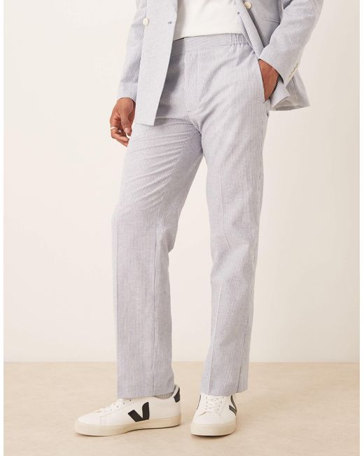 ASOS Natural Linen Mix Straight Leg Suit Trousers for men