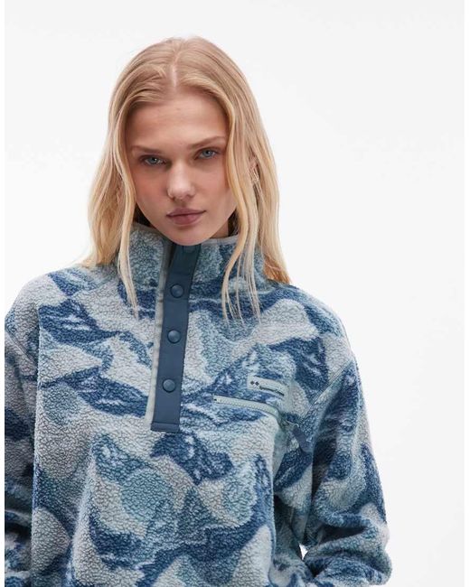 Columbia Blue Helvetia Ii Printed Cropped Half Snap Fleece