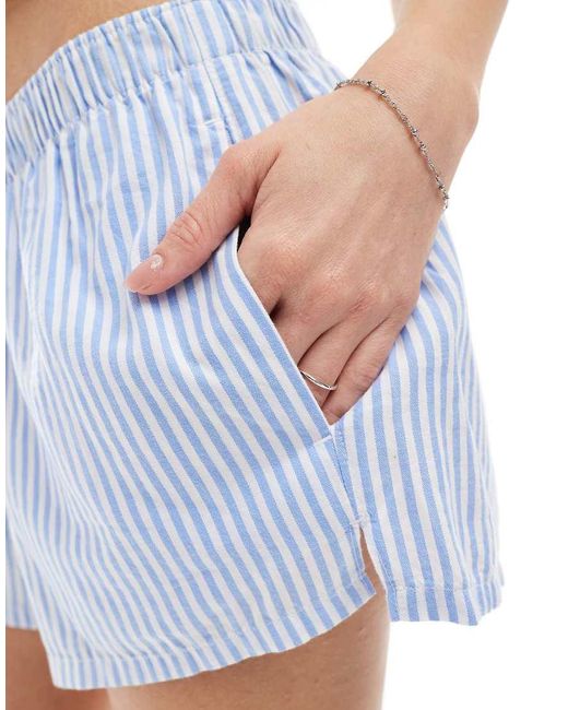 Hollister Gestreepte Baggy Pyjamashort Met Boxer-Model En Lage Taille in het White