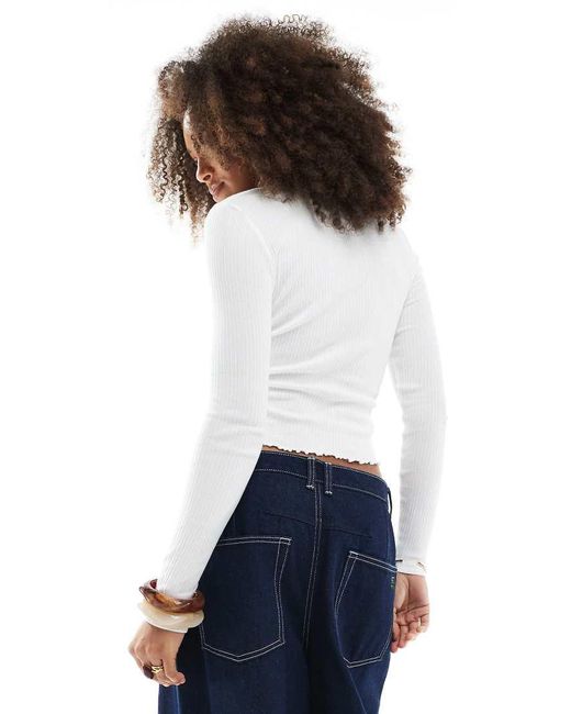 Superdry White Essential Button Long Sleeve Top